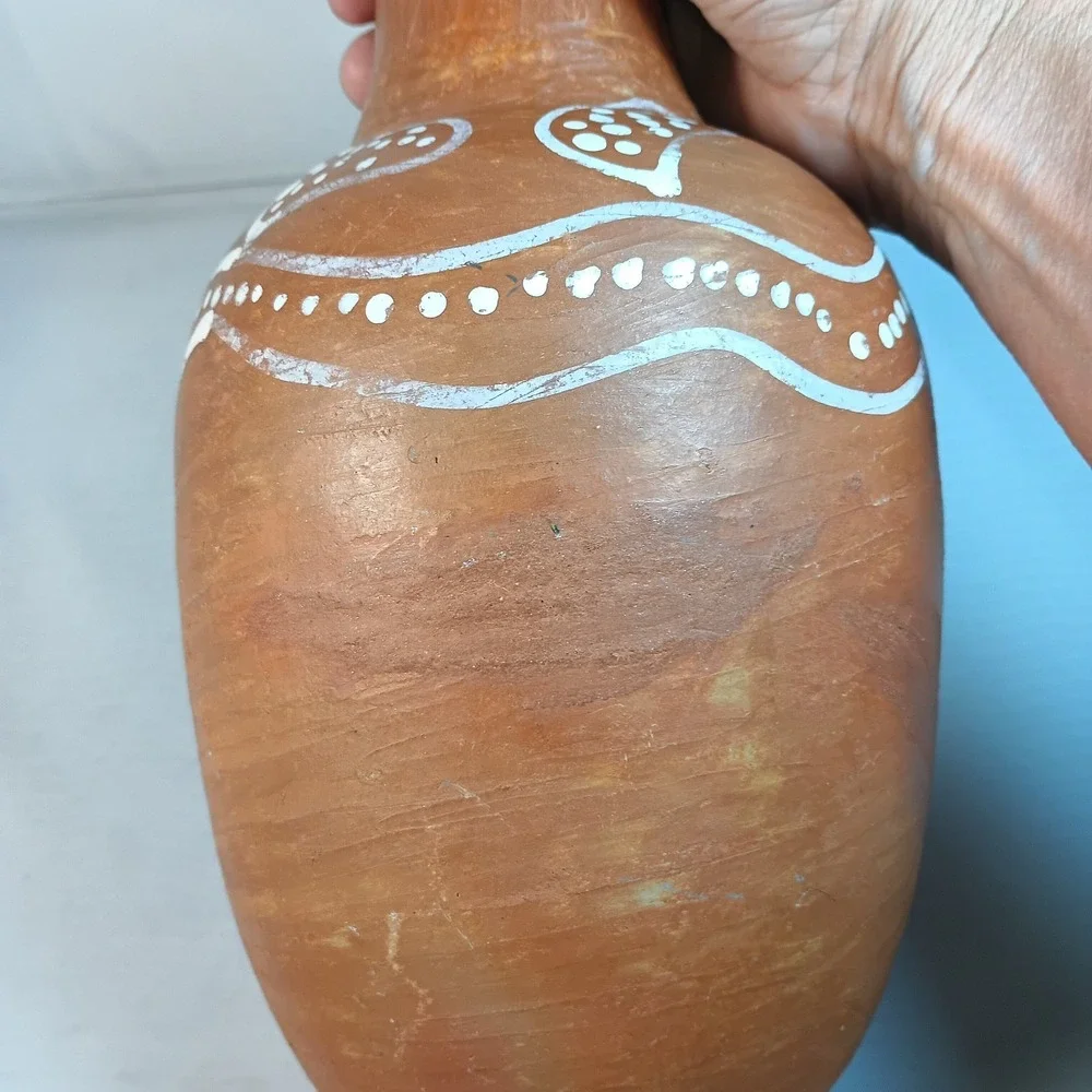 PIER 1 Imports Heavy Vase,  Clay Pottery Terra-Cotta Planter, Tribal, Brazil 11